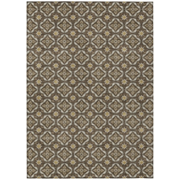 5' X 8' Chocolate And Brown Geometric Washable Indoor Outdoor Area Rug Homeroots Outdoor