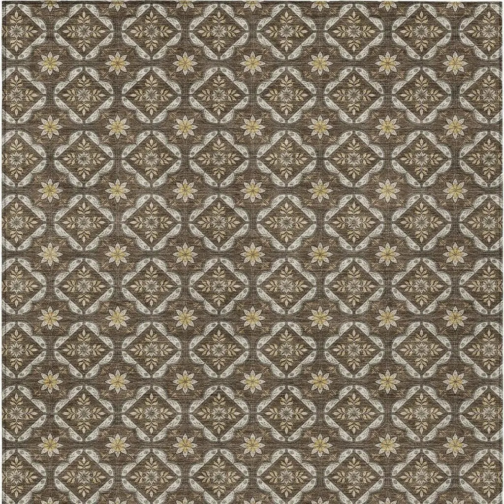 5' X 8' Chocolate And Brown Geometric Washable Indoor Outdoor Area Rug Homeroots Outdoor