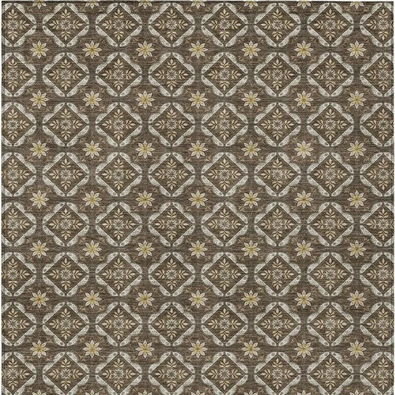 5' X 8' Chocolate And Brown Geometric Washable Indoor Outdoor Area Rug Homeroots Outdoor