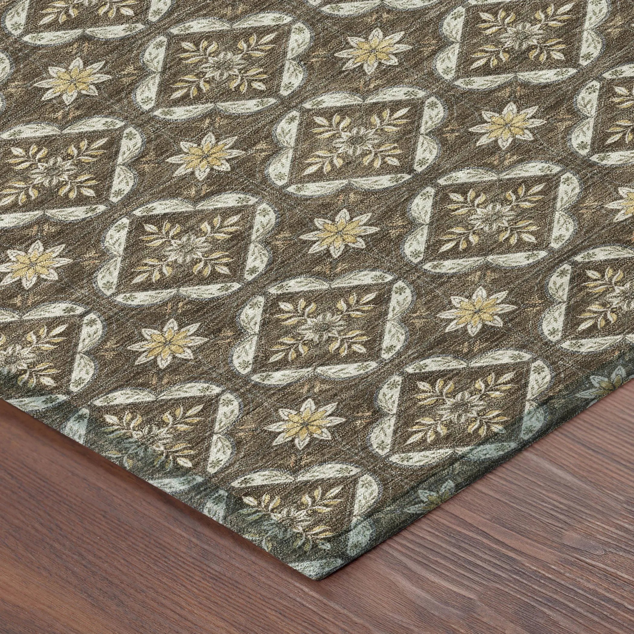 5' X 8' Chocolate And Brown Geometric Washable Indoor Outdoor Area Rug Homeroots Outdoor