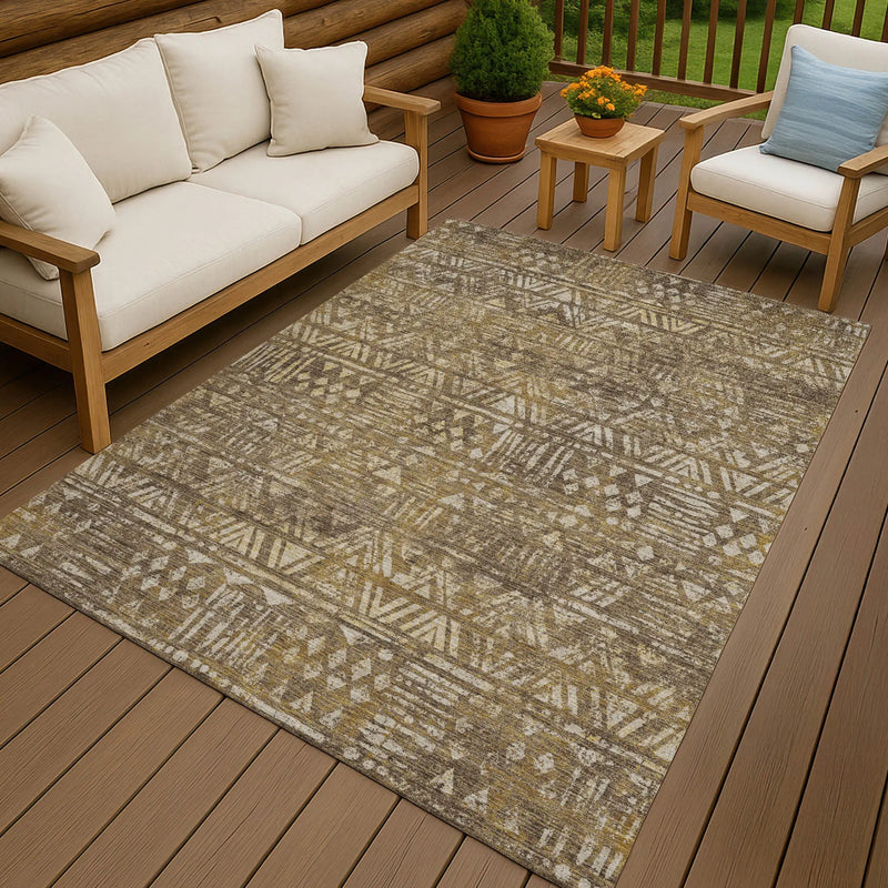 5' X 8' Chocolate And Brown Geometric Washable Indoor Outdoor Area Rug Homeroots Outdoor