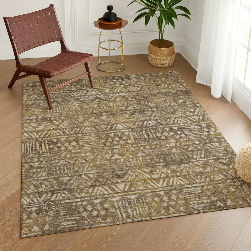 5' X 8' Chocolate And Brown Geometric Washable Indoor Outdoor Area Rug Homeroots Outdoor
