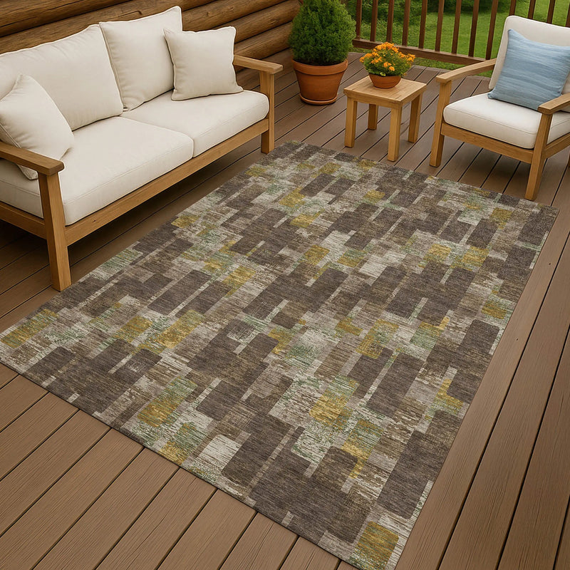 5' X 8' Chocolate And Brown Geometric Washable Indoor Outdoor Area Rug Homeroots Outdoor