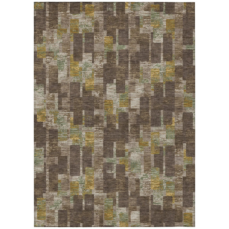 5' X 8' Chocolate And Brown Geometric Washable Indoor Outdoor Area Rug Homeroots Outdoor