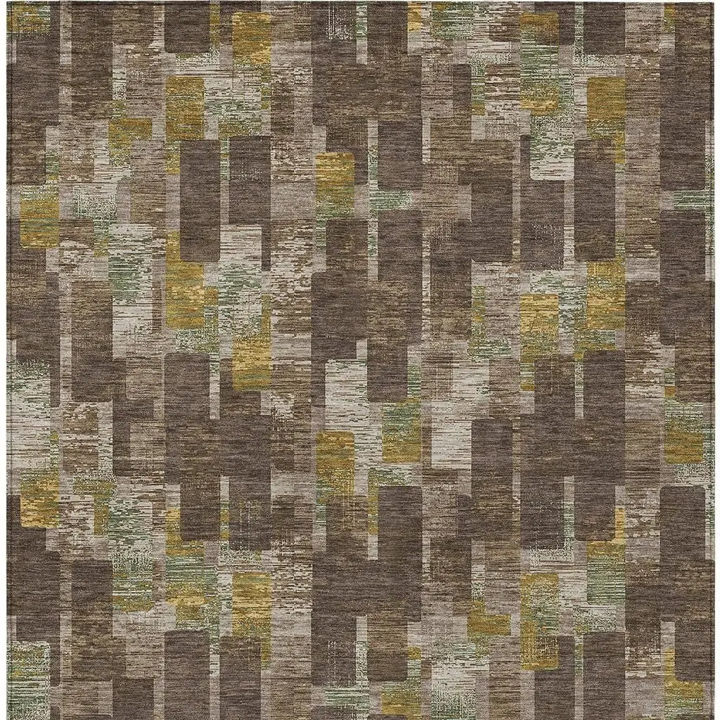 5' X 8' Chocolate And Brown Geometric Washable Indoor Outdoor Area Rug Homeroots Outdoor
