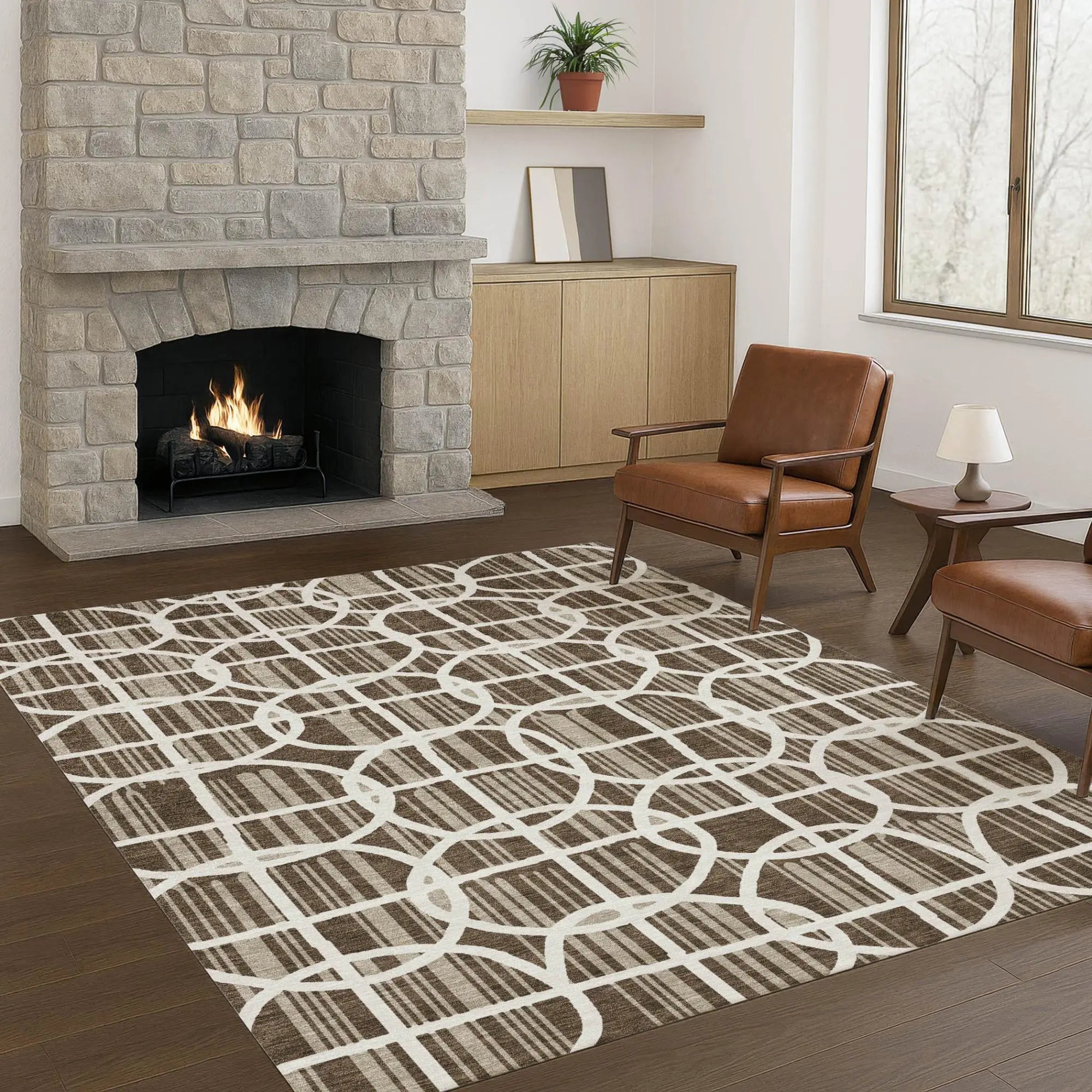 5' X 8' Chocolate And Brown Geometric Washable Indoor Outdoor Area Rug Homeroots Outdoor