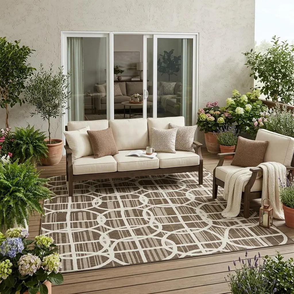 5' X 8' Chocolate And Brown Geometric Washable Indoor Outdoor Area Rug Homeroots Outdoor