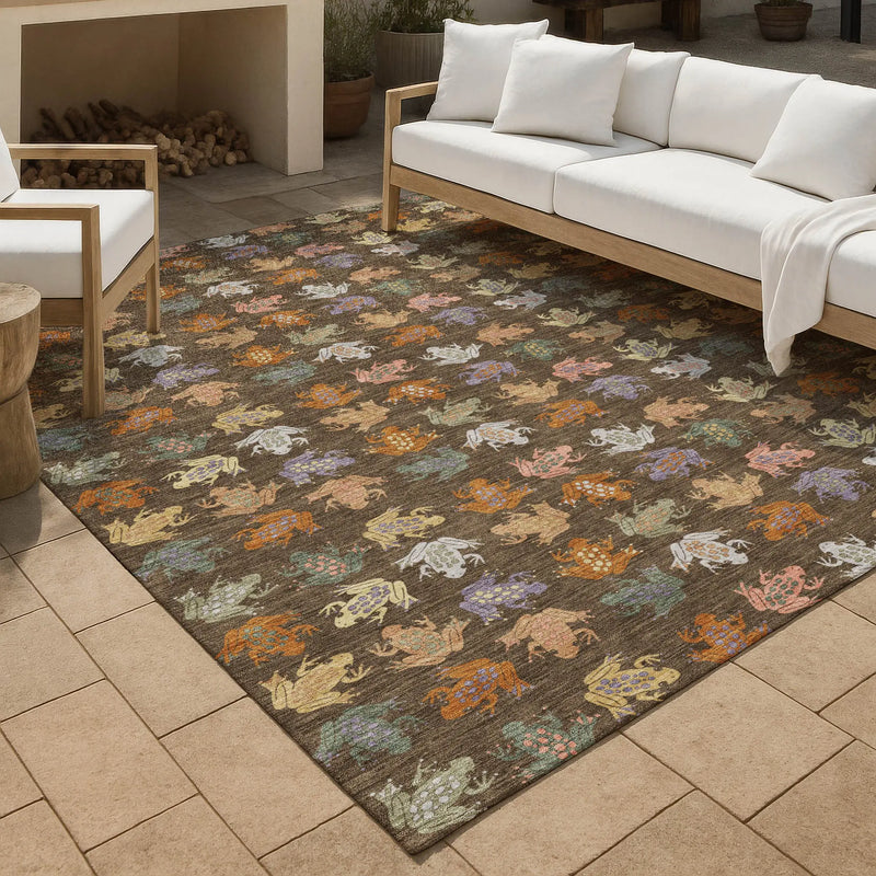 5' X 8' Chocolate And Brown Geometric Washable Indoor Outdoor Area Rug Homeroots Outdoor