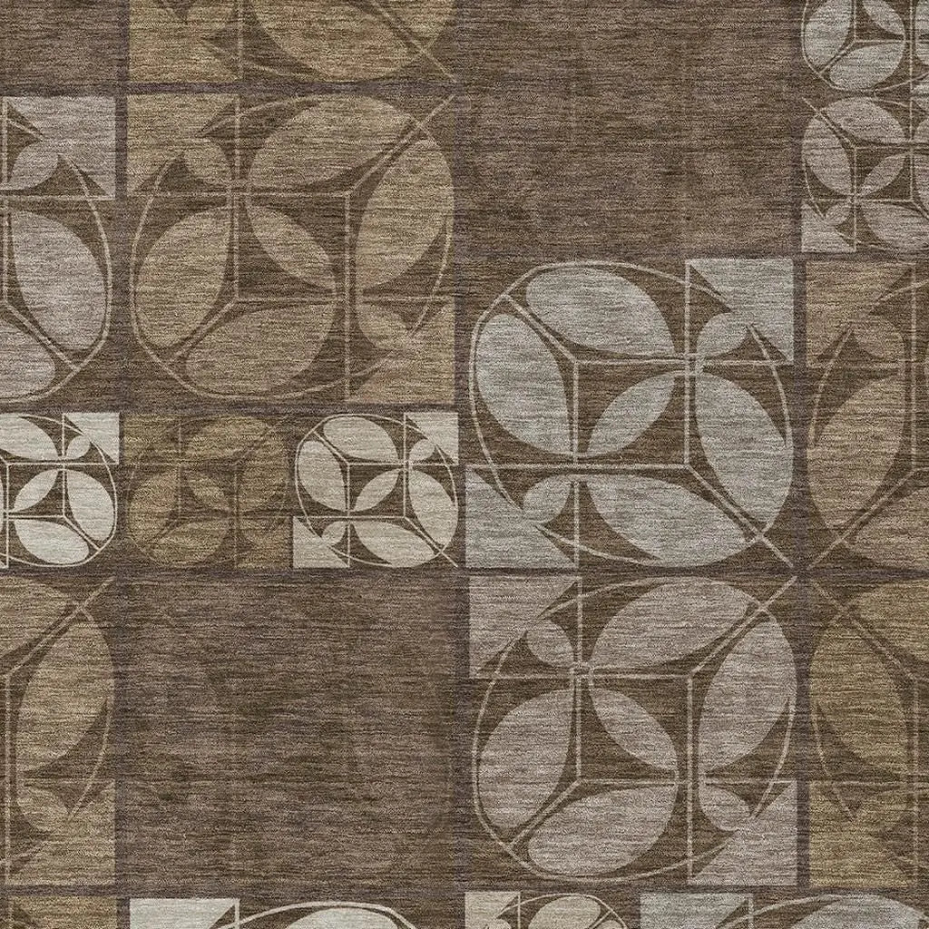 5' X 8' Chocolate And Brown Geometric Washable Indoor Outdoor Area Rug Homeroots Outdoor