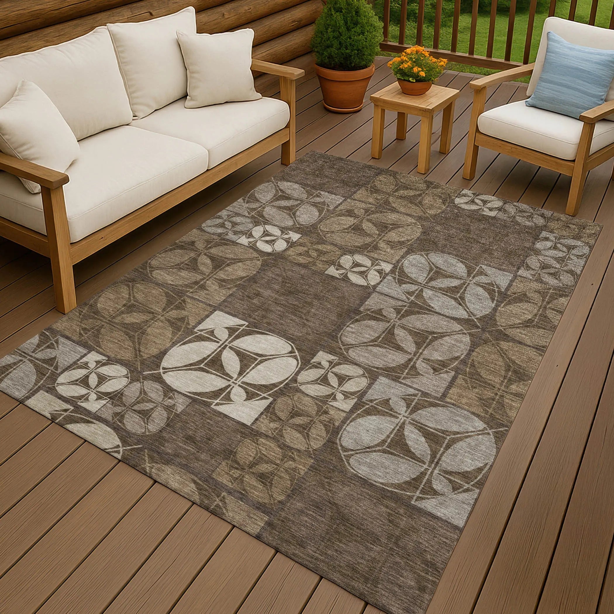 5' X 8' Chocolate And Brown Geometric Washable Indoor Outdoor Area Rug Homeroots Outdoor