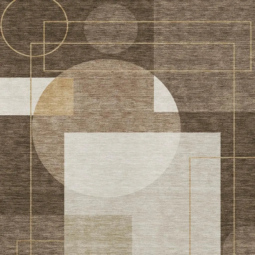 5' X 8' Chocolate And Brown Geometric Washable Indoor Outdoor Area Rug Homeroots Outdoor