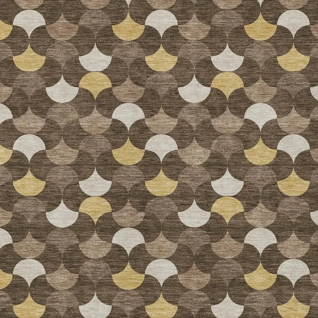 5' X 8' Chocolate And Brown Geometric Washable Indoor Outdoor Area Rug Homeroots Outdoor