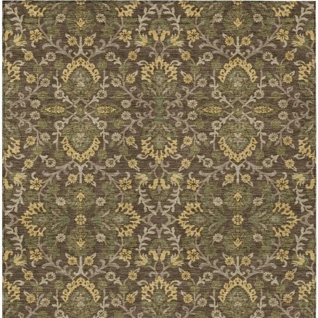 5' X 8' Chocolate And Brown Geometric Washable Indoor Outdoor Area Rug Homeroots Outdoor