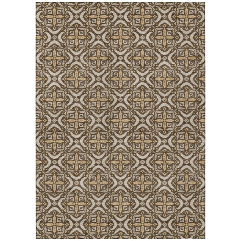 5' X 8' Chocolate And Brown Geometric Washable Indoor Outdoor Area Rug Homeroots Outdoor