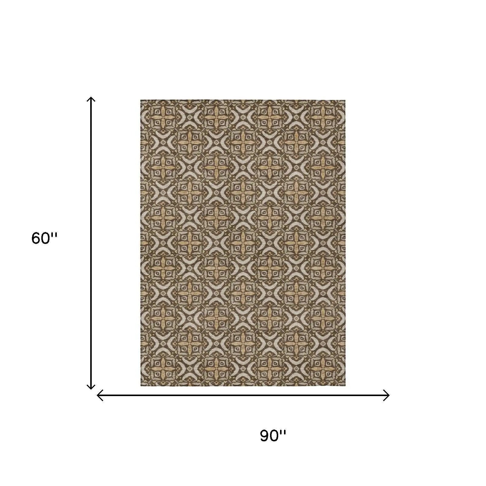 5' X 8' Chocolate And Brown Geometric Washable Indoor Outdoor Area Rug Homeroots Outdoor