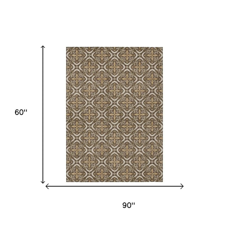 5' X 8' Chocolate And Brown Geometric Washable Indoor Outdoor Area Rug Homeroots Outdoor