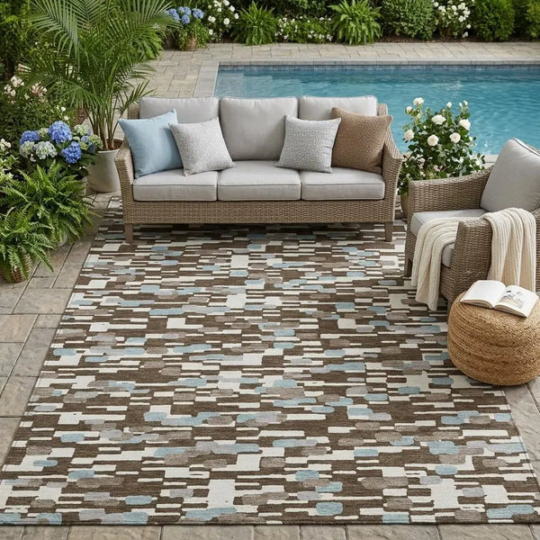 5' X 8' Chocolate And Brown Geometric Washable Indoor Outdoor Area Rug Homeroots Outdoor