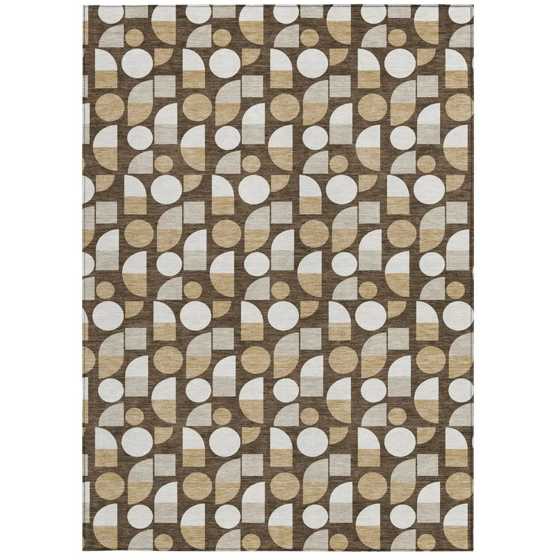 5' X 8' Chocolate And Brown Geometric Washable Indoor Outdoor Area Rug Homeroots Outdoor