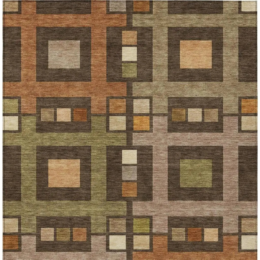 5' X 8' Chocolate And Brown Geometric Washable Indoor Outdoor Area Rug Homeroots Outdoor