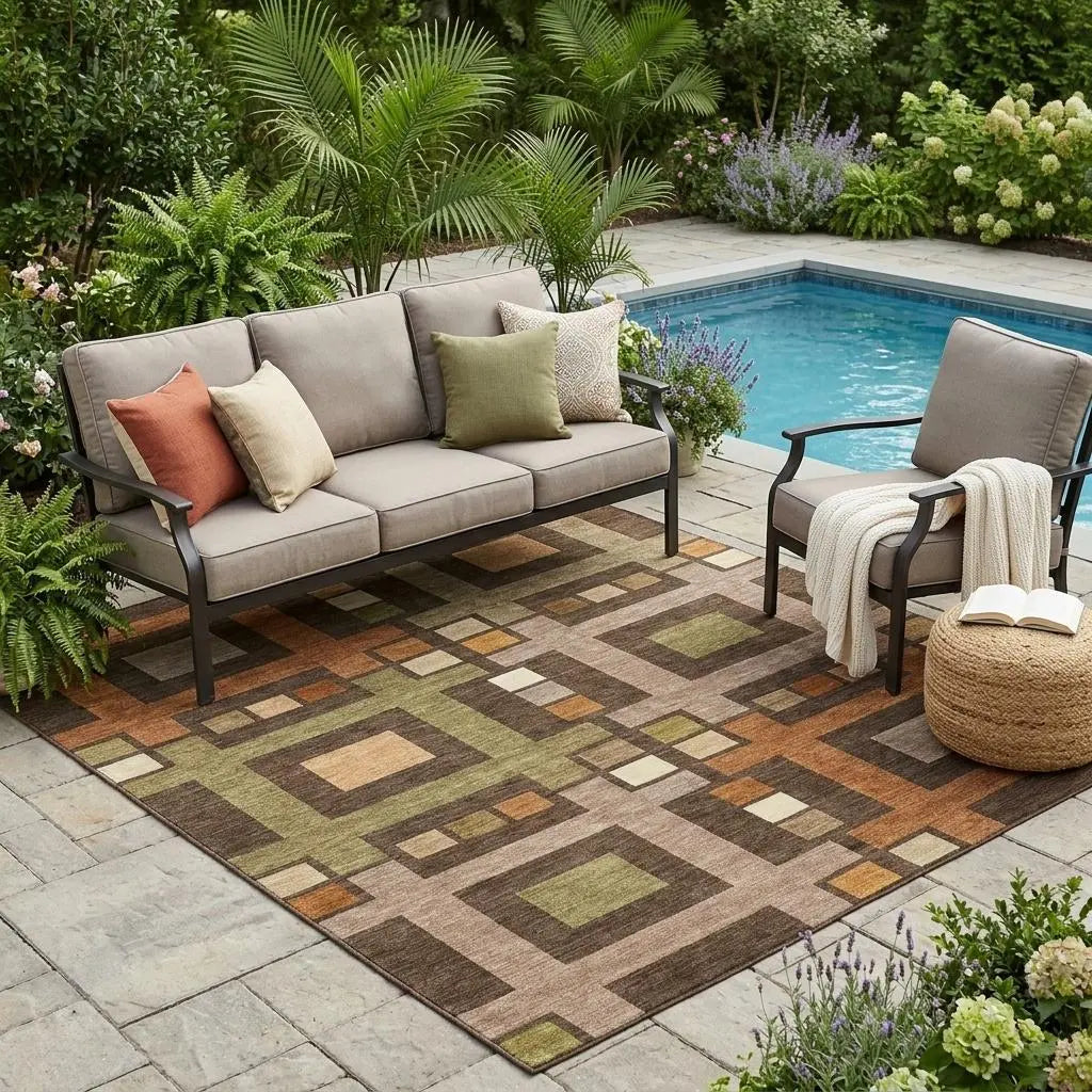 5' X 8' Chocolate And Brown Geometric Washable Indoor Outdoor Area Rug Homeroots Outdoor
