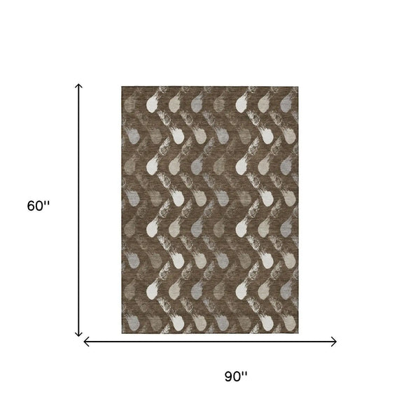 5' X 8' Chocolate And Brown Geometric Washable Indoor Outdoor Area Rug Homeroots Outdoor