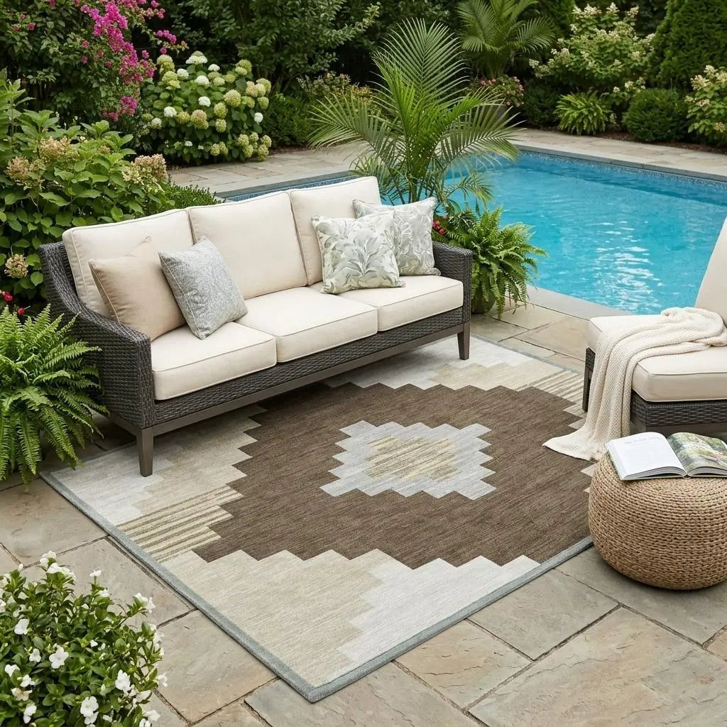 5' X 8' Chocolate And Brown Geometric Washable Indoor Outdoor Area Rug Homeroots Outdoor