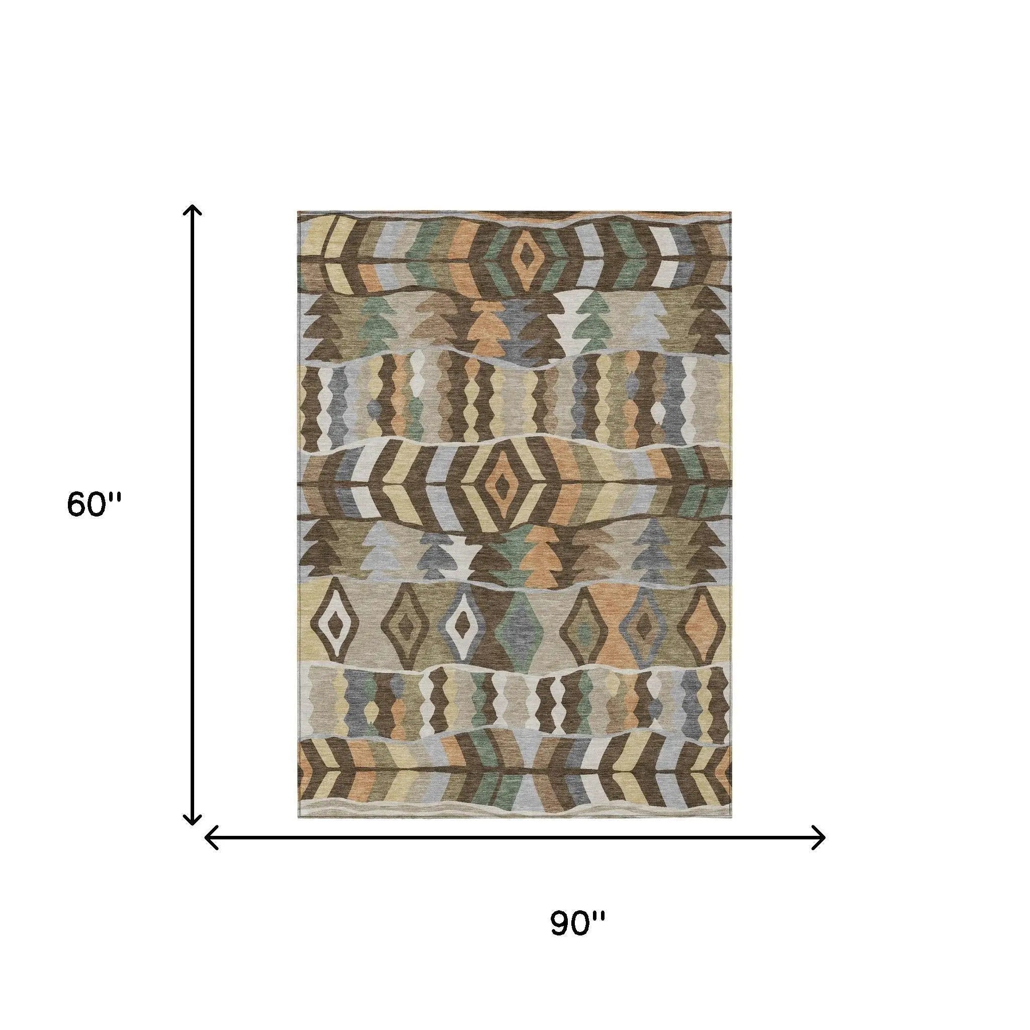 5' X 8' Chocolate And Brown Geometric Washable Indoor Outdoor Area Rug Homeroots Outdoor
