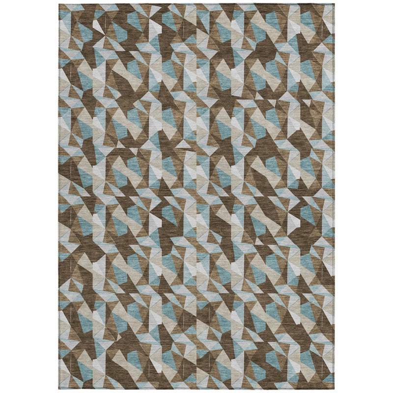 5' X 8' Chocolate And Brown Geometric Washable Indoor Outdoor Area Rug Homeroots Outdoor