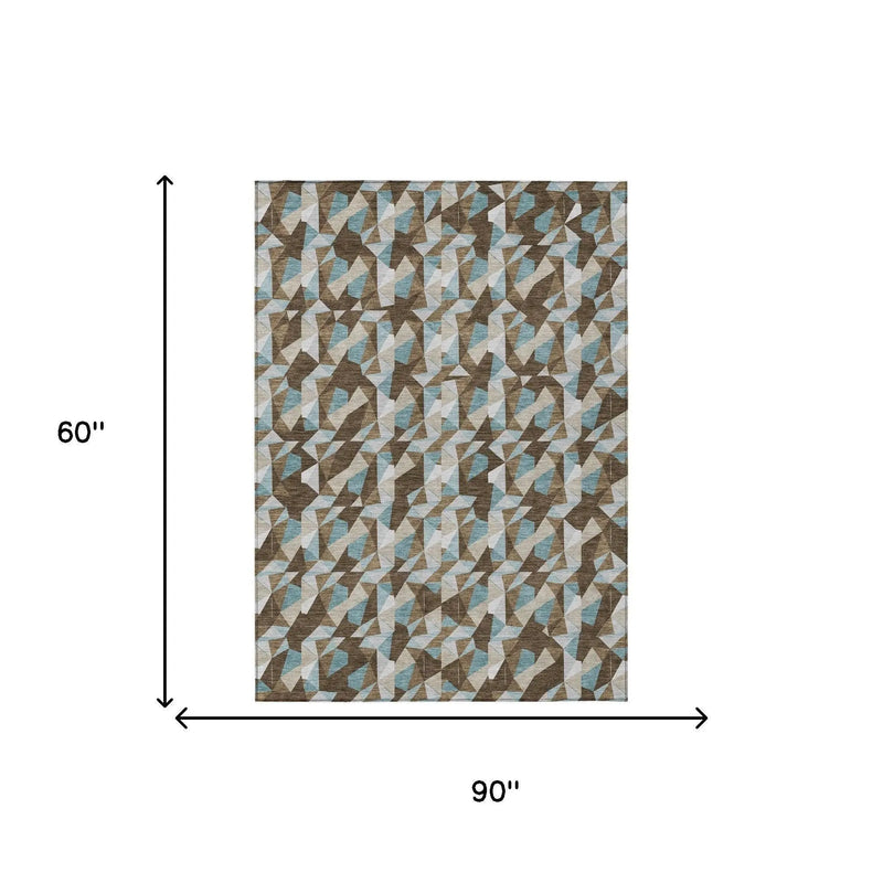 5' X 8' Chocolate And Brown Geometric Washable Indoor Outdoor Area Rug Homeroots Outdoor