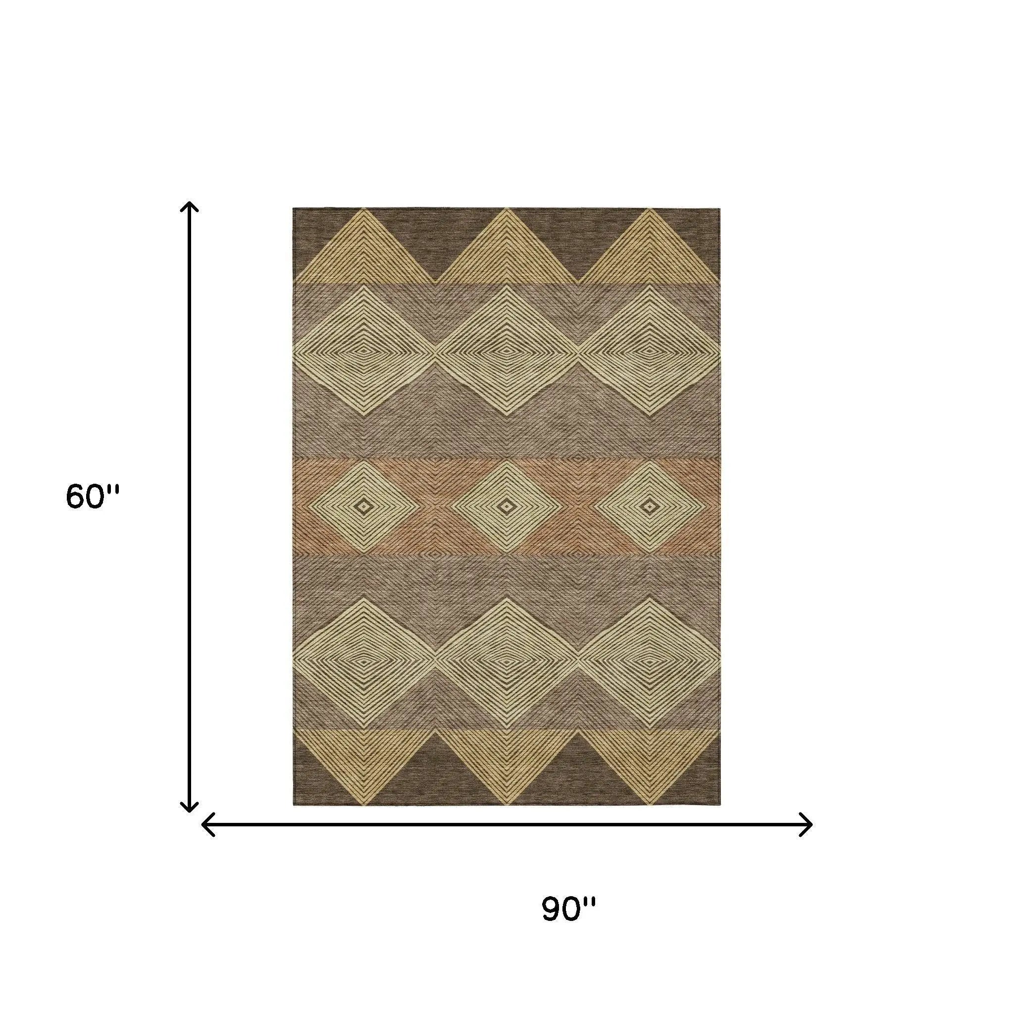 5' X 8' Chocolate And Brown Geometric Washable Indoor Outdoor Area Rug Homeroots Outdoor