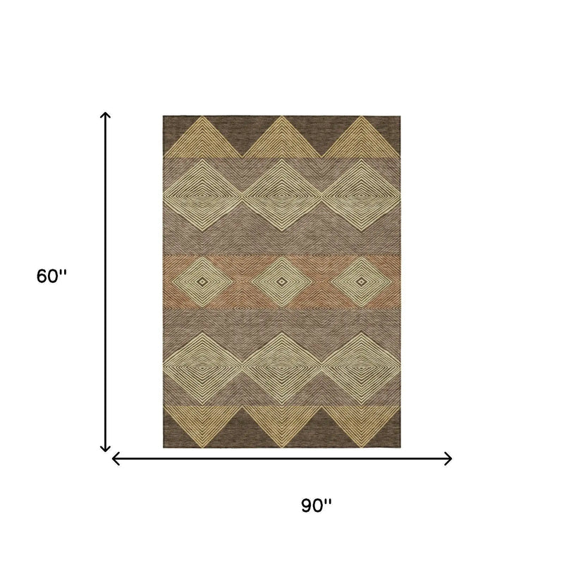 5' X 8' Chocolate And Brown Geometric Washable Indoor Outdoor Area Rug Homeroots Outdoor
