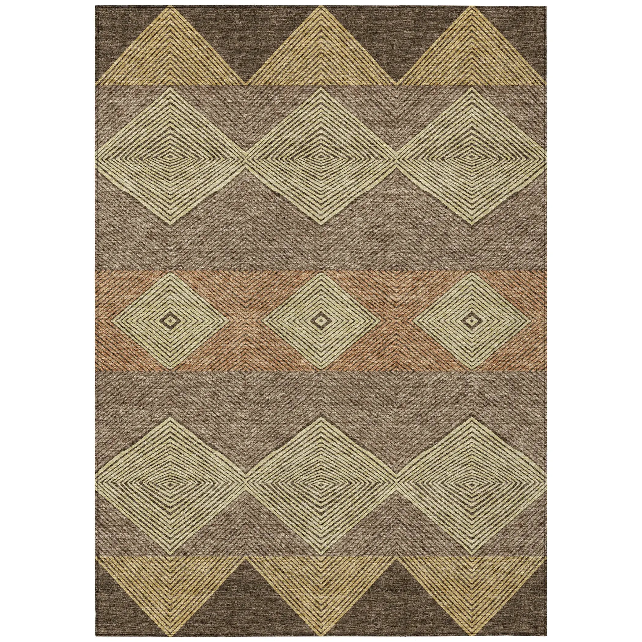 5' X 8' Chocolate And Brown Geometric Washable Indoor Outdoor Area Rug Homeroots Outdoor