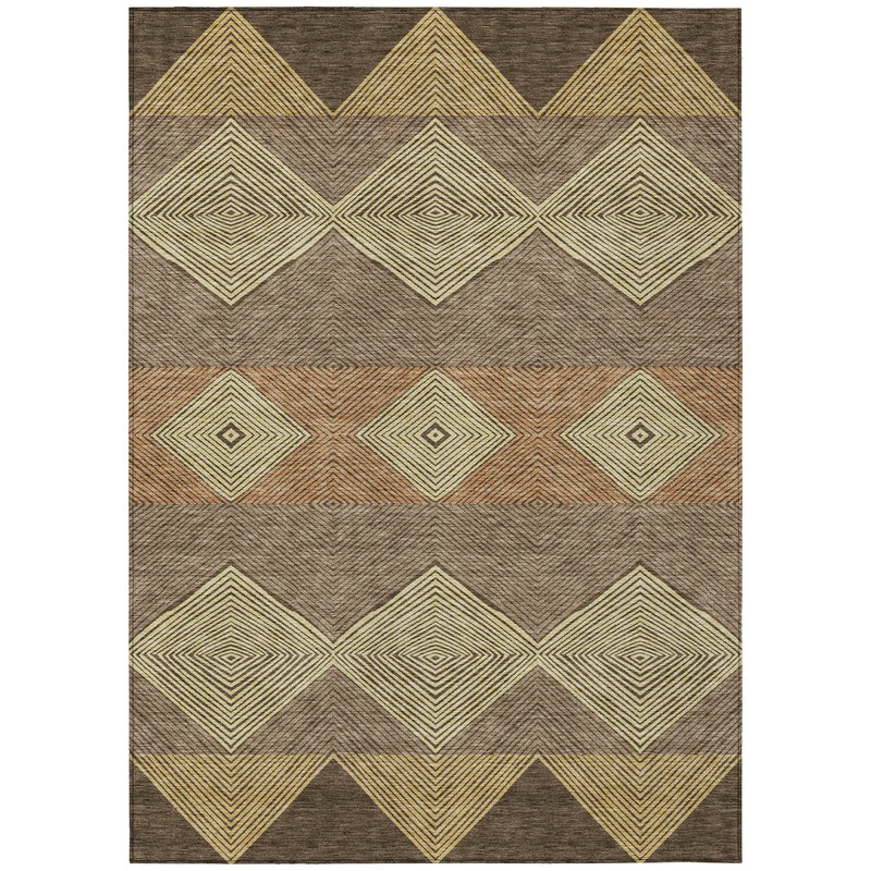 5' X 8' Chocolate And Brown Geometric Washable Indoor Outdoor Area Rug Homeroots Outdoor