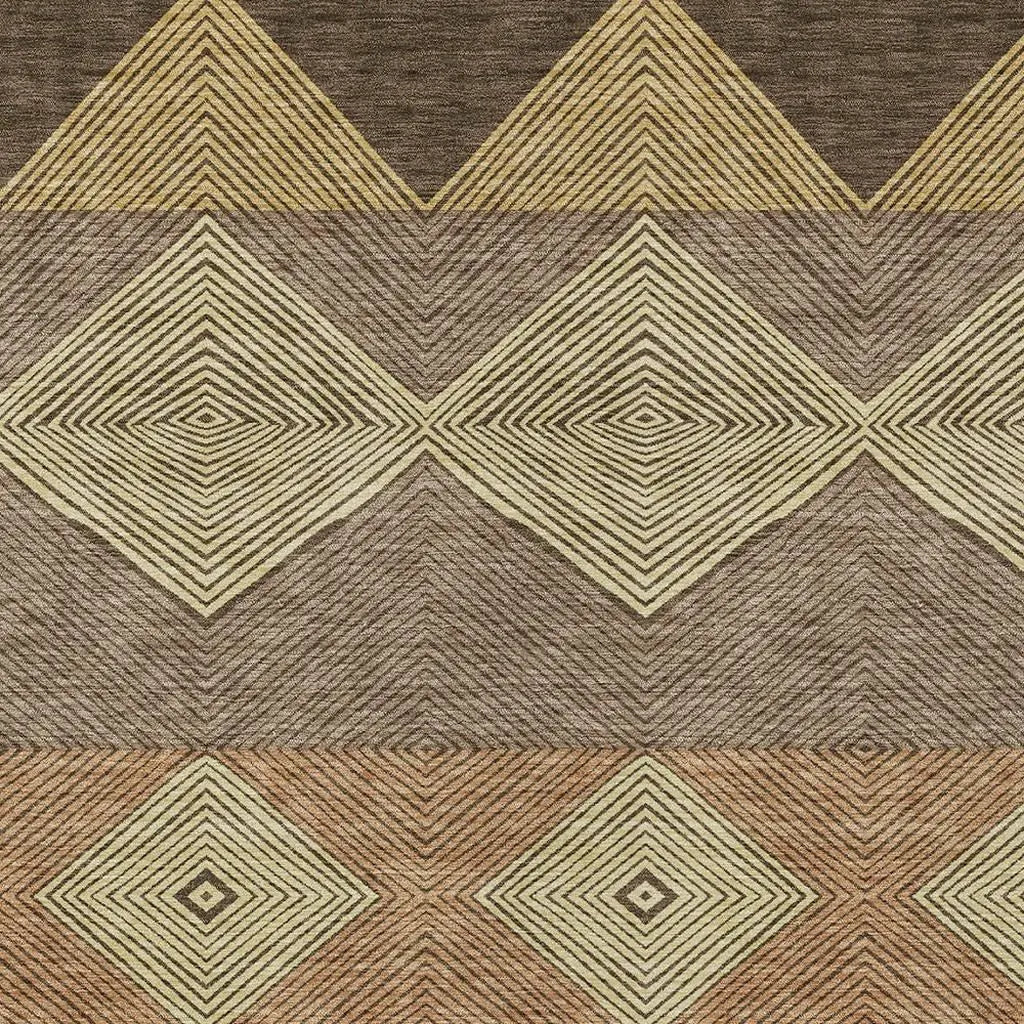 5' X 8' Chocolate And Brown Geometric Washable Indoor Outdoor Area Rug Homeroots Outdoor