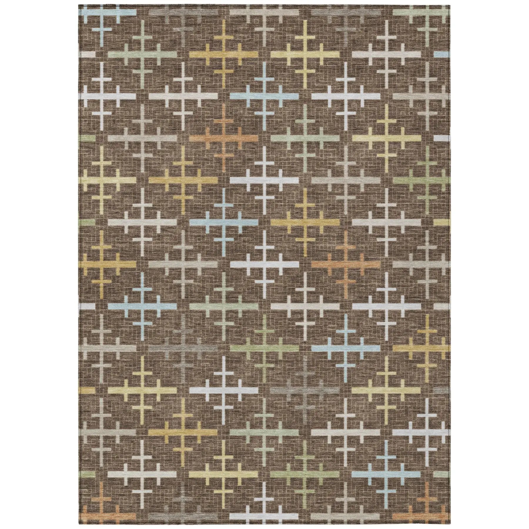 5' X 8' Chocolate And Brown Geometric Washable Indoor Outdoor Area Rug Homeroots Outdoor