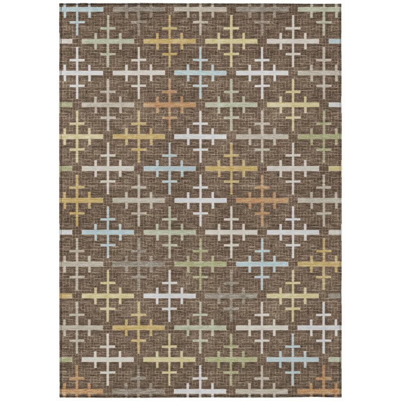 5' X 8' Chocolate And Brown Geometric Washable Indoor Outdoor Area Rug Homeroots Outdoor