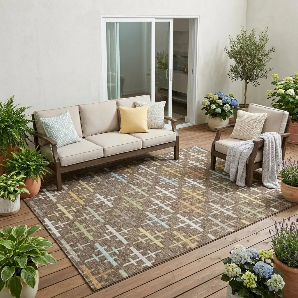5' X 8' Chocolate And Brown Geometric Washable Indoor Outdoor Area Rug Homeroots Outdoor