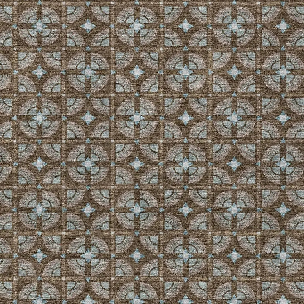 5' X 8' Chocolate And Brown Geometric Washable Indoor Outdoor Area Rug Homeroots Outdoor