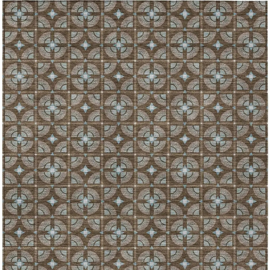 5' X 8' Chocolate And Brown Geometric Washable Indoor Outdoor Area Rug Homeroots Outdoor