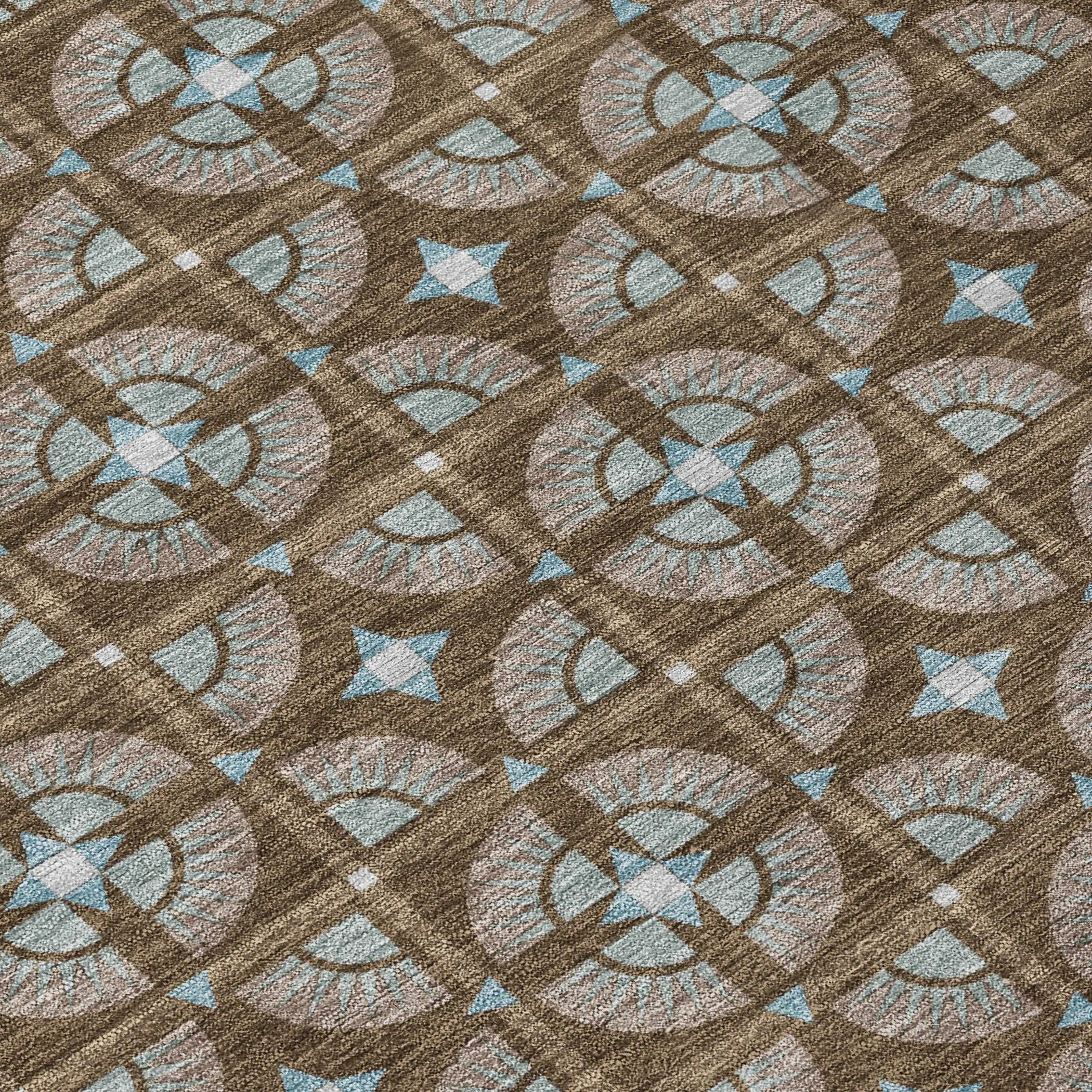 5' X 8' Chocolate And Brown Geometric Washable Indoor Outdoor Area Rug Homeroots Outdoor
