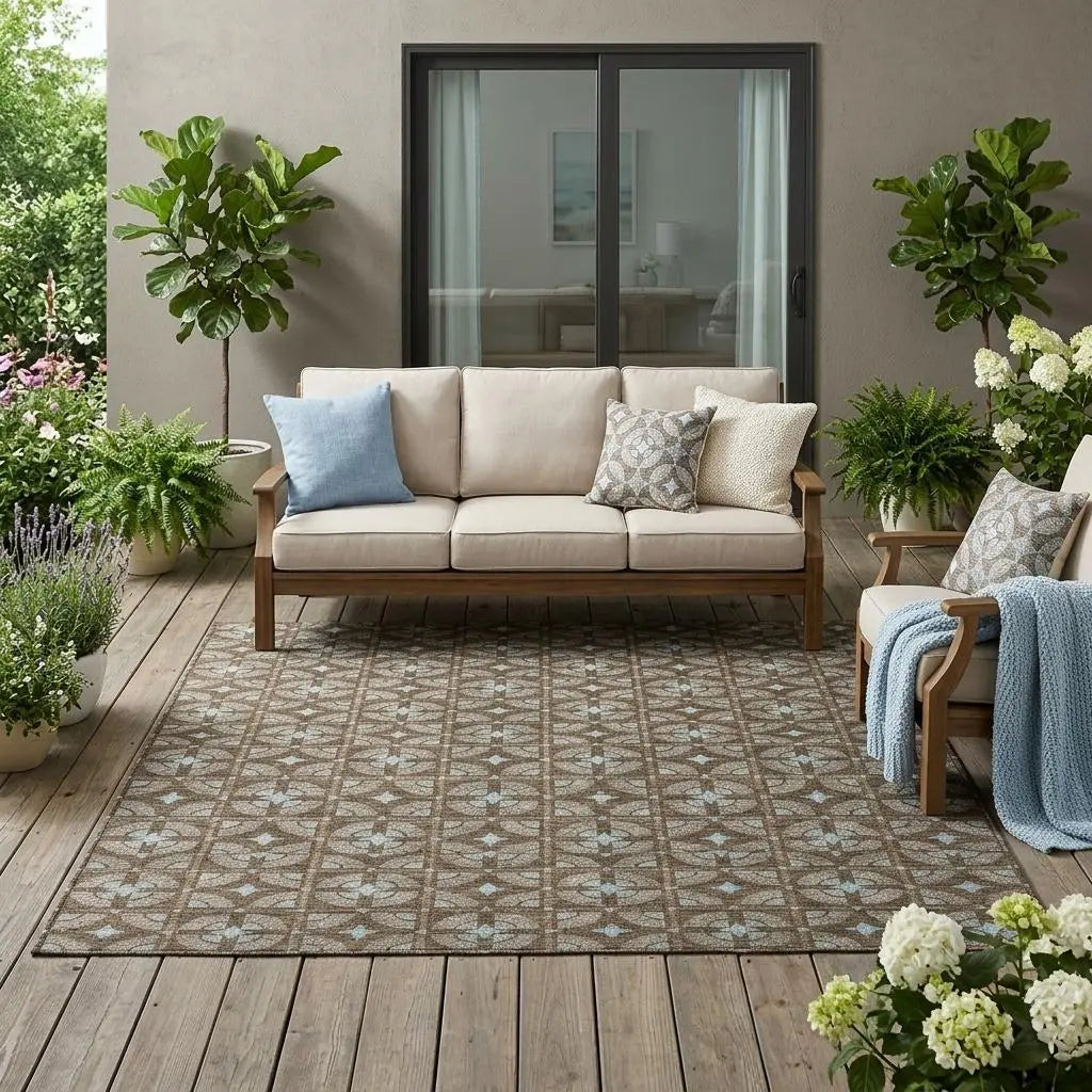 5' X 8' Chocolate And Brown Geometric Washable Indoor Outdoor Area Rug Homeroots Outdoor