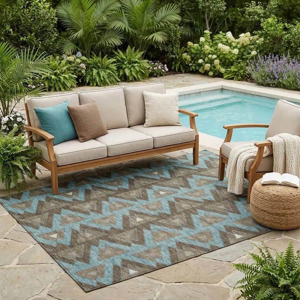 5' X 8' Chocolate And Brown Geometric Washable Indoor Outdoor Area Rug Homeroots Outdoor
