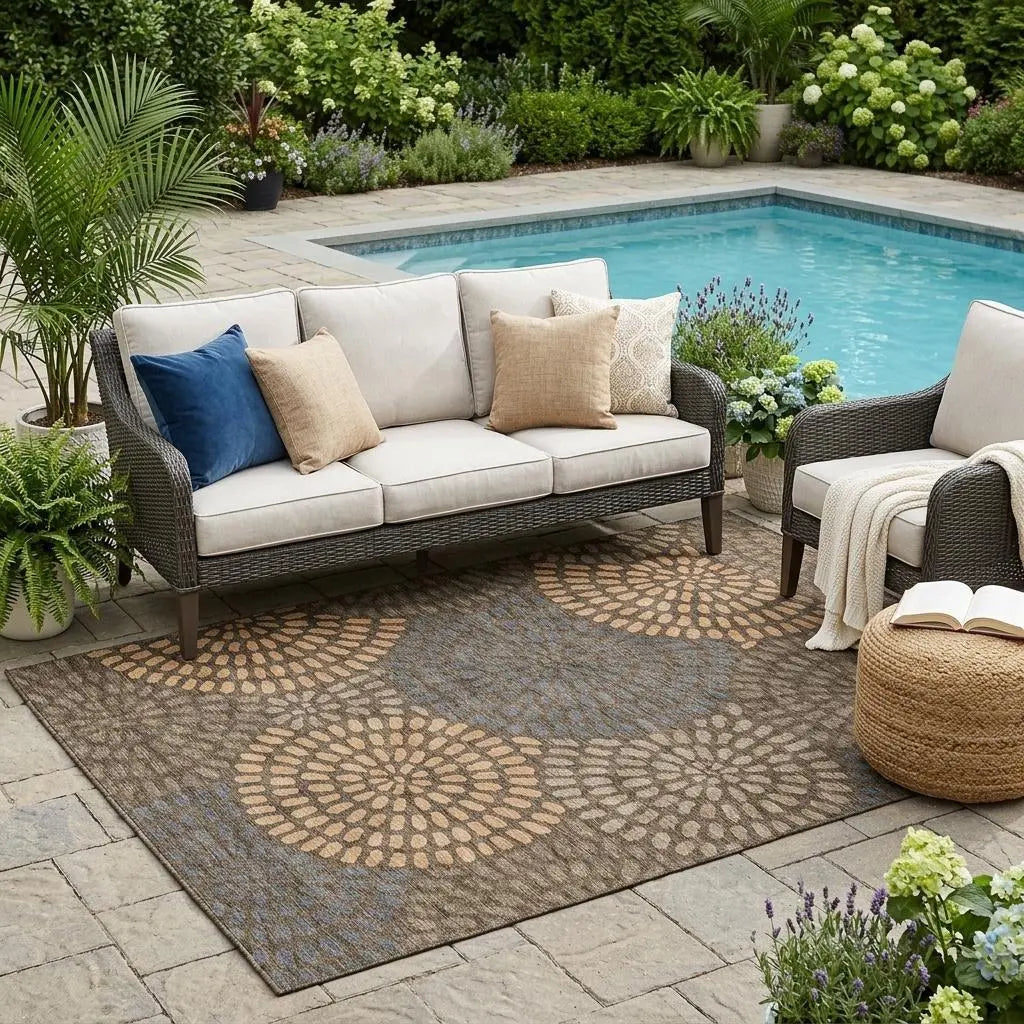 5' X 8' Chocolate And Brown Geometric Washable Indoor Outdoor Area Rug Homeroots Outdoor