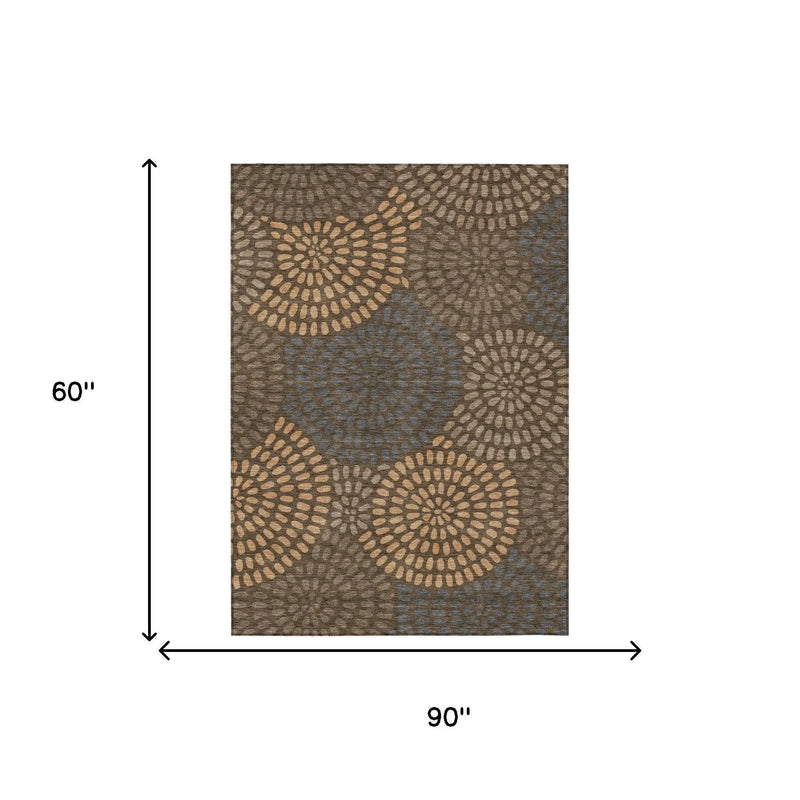 5' X 8' Chocolate And Brown Geometric Washable Indoor Outdoor Area Rug Homeroots Outdoor