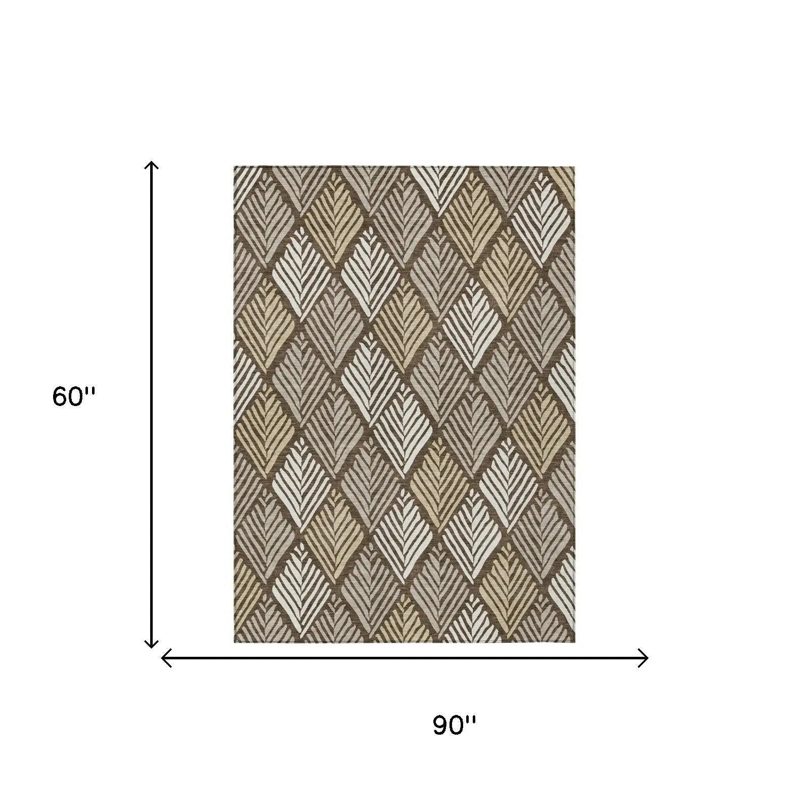5' X 8' Chocolate And Brown Geometric Washable Indoor Outdoor Area Rug Homeroots Outdoor