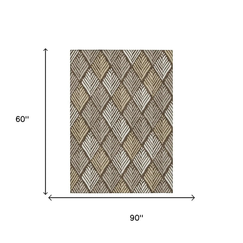 5' X 8' Chocolate And Brown Geometric Washable Indoor Outdoor Area Rug Homeroots Outdoor