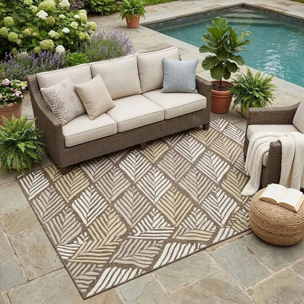 5' X 8' Chocolate And Brown Geometric Washable Indoor Outdoor Area Rug Homeroots Outdoor