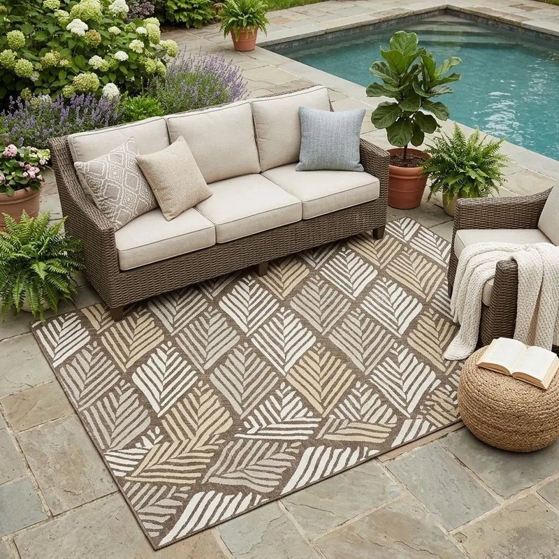 5' X 8' Chocolate And Brown Geometric Washable Indoor Outdoor Area Rug Homeroots Outdoor