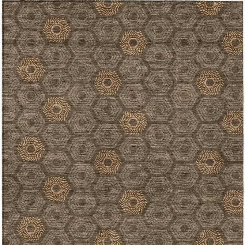 5' X 8' Chocolate And Brown Geometric Washable Indoor Outdoor Area Rug Homeroots Outdoor