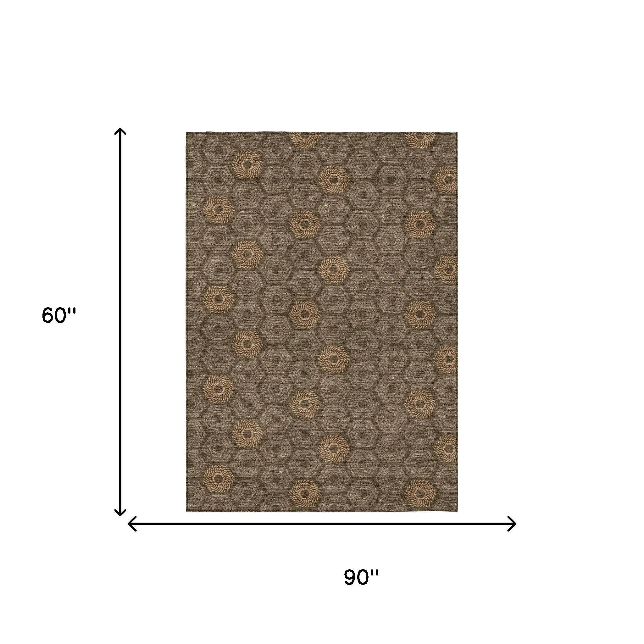 5' X 8' Chocolate And Brown Geometric Washable Indoor Outdoor Area Rug Homeroots Outdoor
